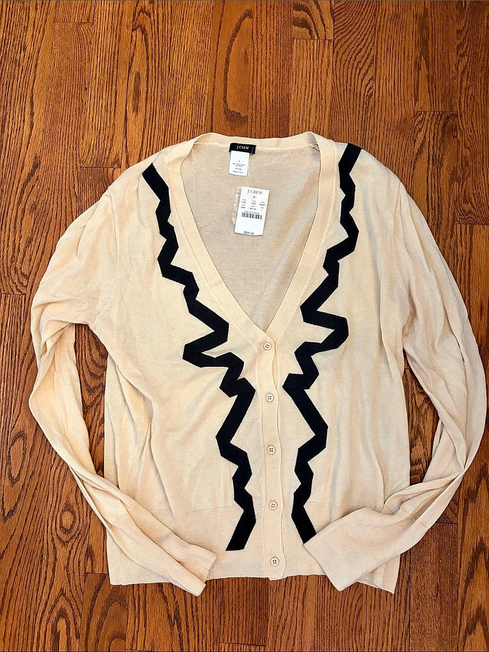 J.Crew Cardigan in Cream with Black Ribbon Size Large NWT